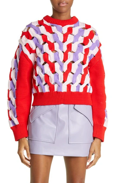 Aknvas Hayley Cable-knit Crewneck Sweater In Multi Red