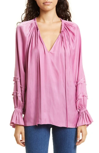Ramy Brook Maty V-neck Bell-sleeve Blouse In Gala Pink