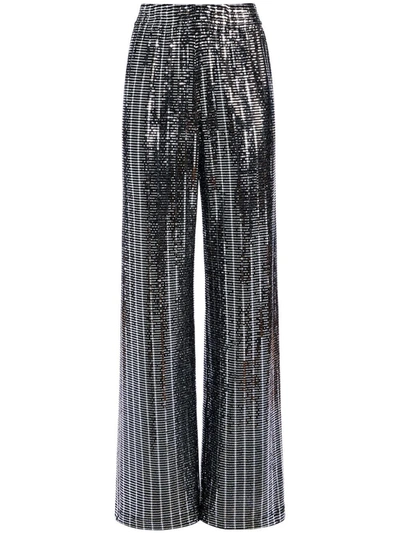Alice And Olivia Elba Mirror-embellished Trousers In Silver/ Black