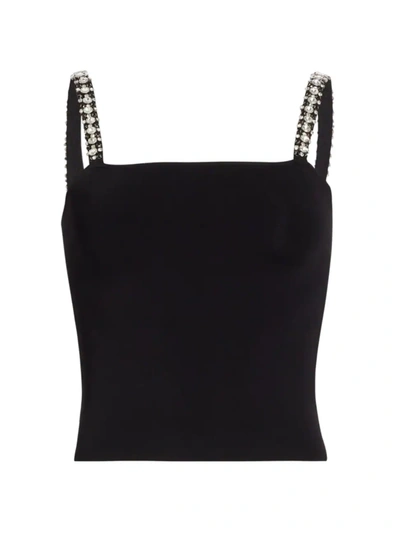 Alice And Olivia Drina Cropped Tank W/ Embellished Straps In Black
