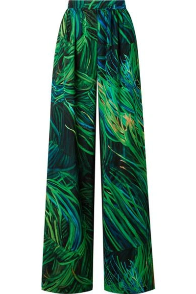 Elie Saab Printed Silk-georgette Wide-leg Pants In Green