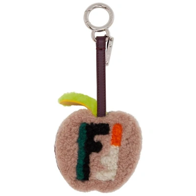 Fendi Pink And Burgundy Fur Logo Apple Keychain In F11ku Bois