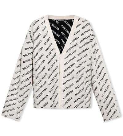 Balenciaga Intarsia-knit Logo Cardigan In Wh/blk