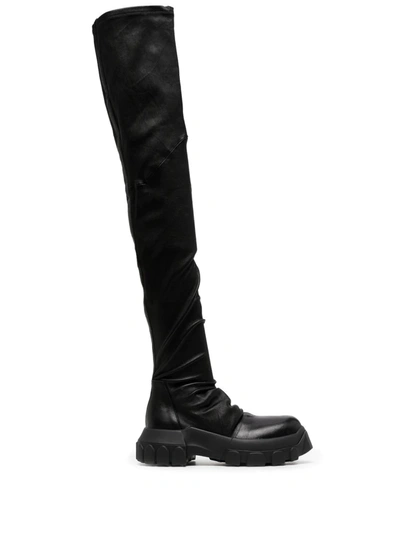 Rick Owens Thigh-length Leather Boots In Schwarz