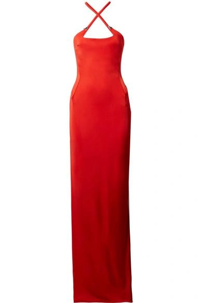 Mugler Embellished Stretch-jersey Gown In Red