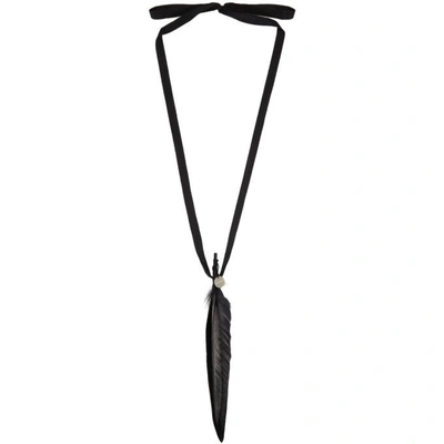 Ann Demeulemeester Ssense Exclusive Black Ribbon & Feather Necklace
