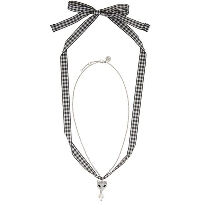 Miu Miu Silver Cat And Pearl Charm Necklace In F0qcd Pearl