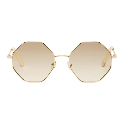 Chloé Chloe Gold And Off-white Hexagon Sunglasses In 717 Gold