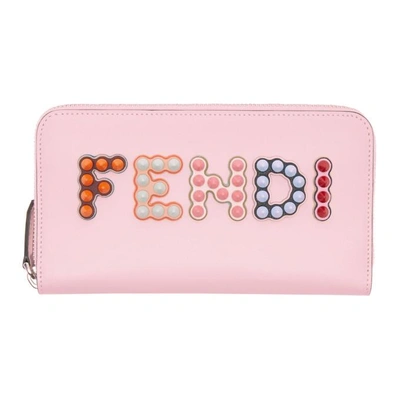 Fendi Pink Long 2jours Logo Zip Around Wallet In Peonia+mlc+prosa