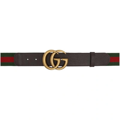 Gucci Green And Red Web Gg Belt In 8664 Vrv/dk Cocoa
