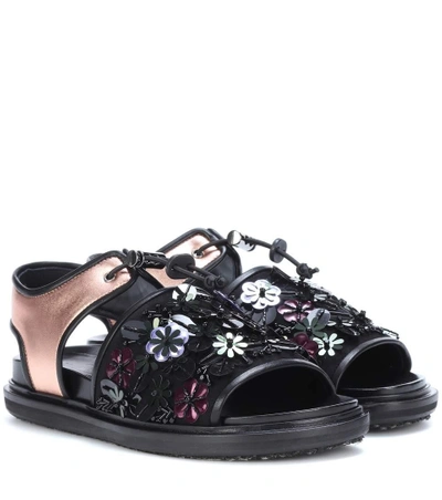 Marni Exclusive To Mytheresa.com - Embellished Leather Sandals In Black