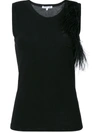Helmut Lang Feather-embellished Cotton-blend Tank Top In Black
