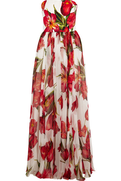 Dolce & Gabbana Floral-print Silk-blend Matelassé And Chiffon Gown