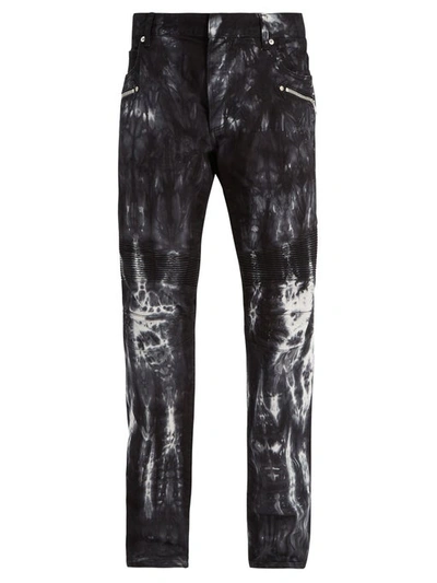 Balmain Tie-dye Effect Skinny Biker Jeans In Black