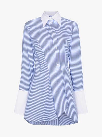 Wright Le Chapelain Stripe Long Sleeve Asymmetric Shirt - Farfetch In Blue