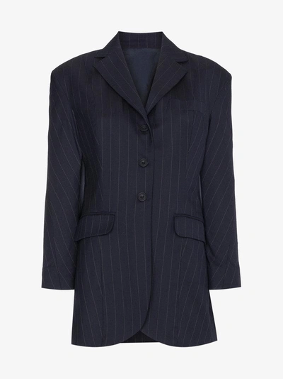 Wright Le Chapelain Pinstripe Tailored Jacket With Oversized Shoulders In Blue