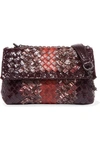 Bottega Veneta Olimpia Baby Intrecciato Watersnake Shoulder Bag In Burgundy