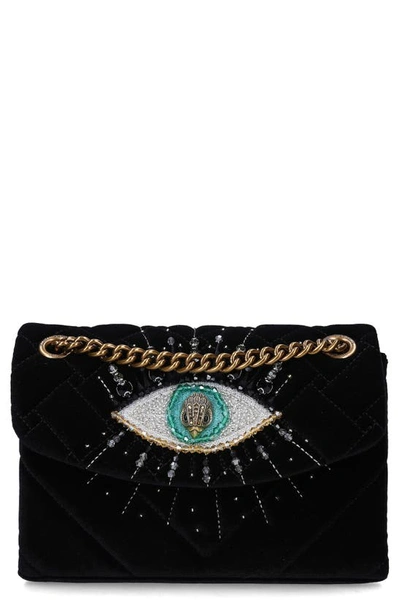 Kurt Geiger Mini Kensington Eye Quilted Velvet Crossbody Bag In Black
