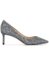 Jimmy Choo Romy 60 Gunmetal Mix Fabric Pointy Toe Pumps With Star Coarse Glitter In Metallic