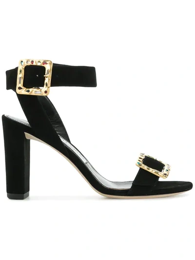 Jimmy Choo Dacha 85 Black Suede Sandals With Jewelled Buckle