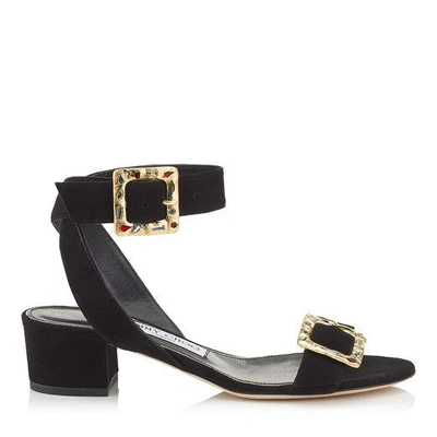Jimmy Choo Dacha 35 Black Suede Sandals With Jewelled Buckle