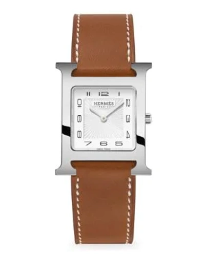 Hermès Watches Heure H 26mm Stainless Steel & Leather Strap Watch In Barenia