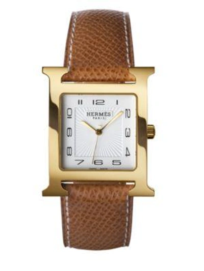 Hermès Watches Heure H 34mm Goldplated Stainless Steel & Leather Strap Watch In Gold Grained