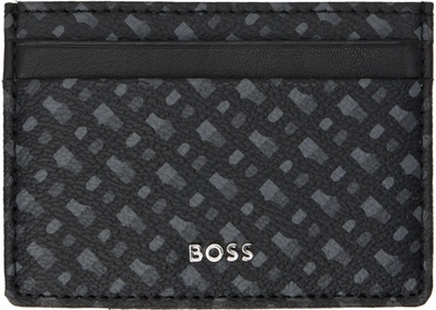 Hugo Boss Monogram-print Card Holder In Coated Italian Fabric- Black Men's Wallets