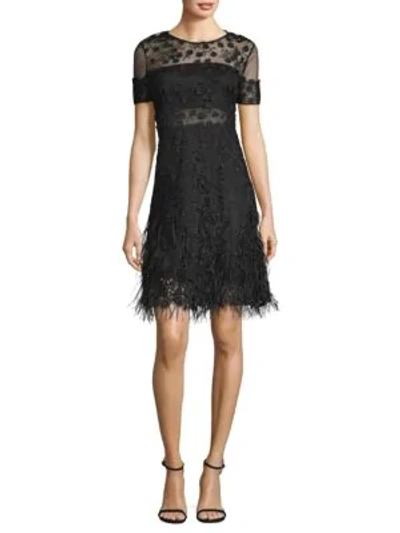 Elie Tahari Anabelle Floral Lace Fringe Dress In Black