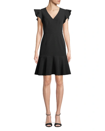 Milly Adelin Italian Cady Flutter-sleeve Dress In Black