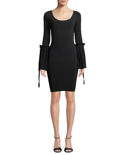Milly Flare-cuff Long-sleeve Dress In Black
