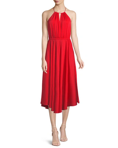 Milly Casey Draped Stretch-silk Dress In Tomato