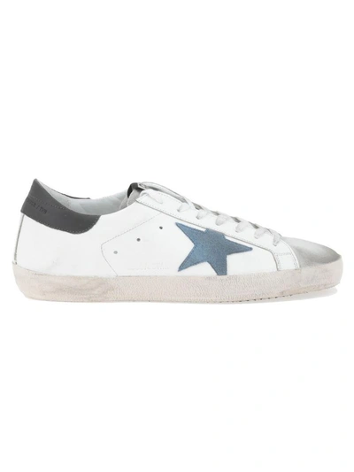 Golden Goose Super Star Low-top Leather Trainers In White-grey-blue Star
