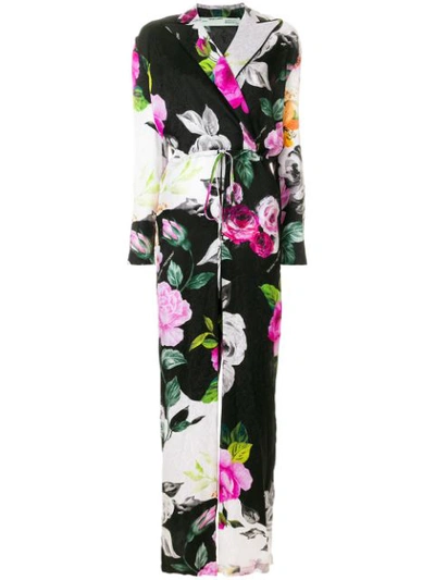 Off-white Long-sleeve Floral-jacquard Wide-leg Silk Jumpsuit In Multicolor