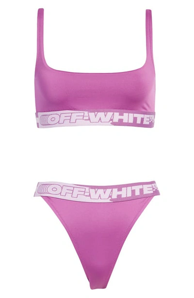 Off-white Logo Band Two-piece Swimsuit In Fuchsia