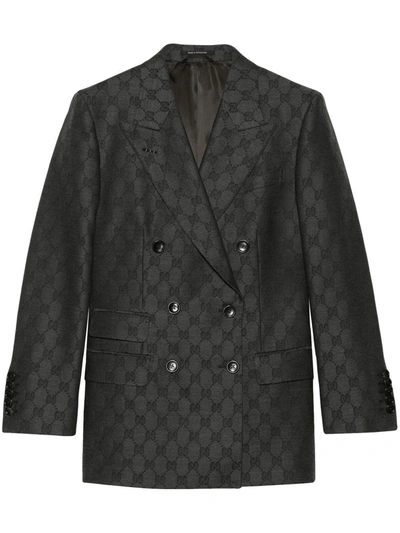 Gucci Gg Wool Jacquard Jacket In Grey