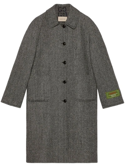 Gucci Reversible Chevron Gg Wool Coat In Grey