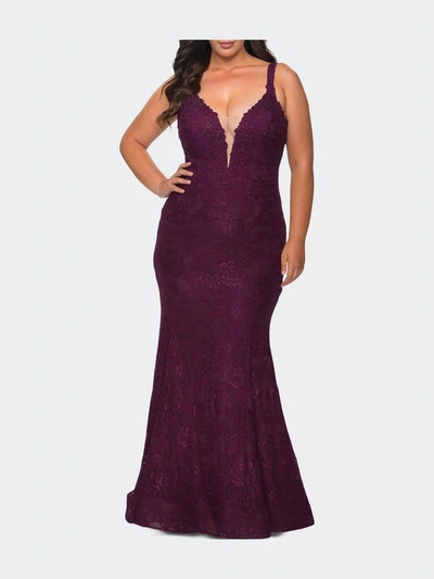 La Femme Dress Lace Fitted Long Gown In Purple