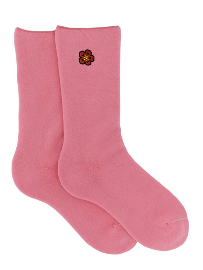 Kenzo Boke Flower Embroidered Socks In 30 - Rose