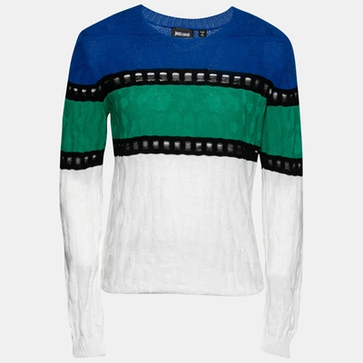 Pre-owned Just Cavalli Multicolor Striped Cotton Crew-neck Knitted Sweater S