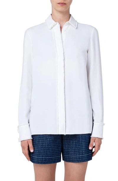 Akris Punto Button-front Blouse With Fringe Detail In Cream