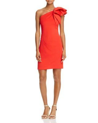 Aqua One-shoulder Ruffle Cocktail Dress In Red