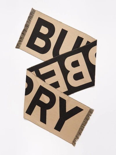 Burberry Logo Wool Jacquard Scarf In Beige