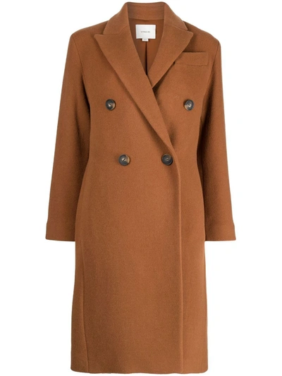 Vince Brushed Double-breasted Wool Coat In Oak | ModeSens
