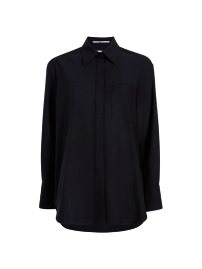 Another Tomorrow Oversized Wool Button-front Shirt In Black