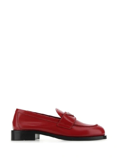 Prada Scarlet Red Loafers In Multi-colored