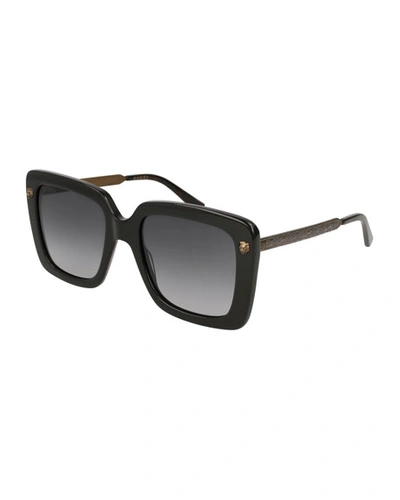 Gucci Acetate Square Tiger Sunglasses, Black