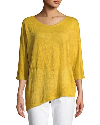 Eileen Fisher Organic Linen Jersey Top, Plus Size In Mustard Seed