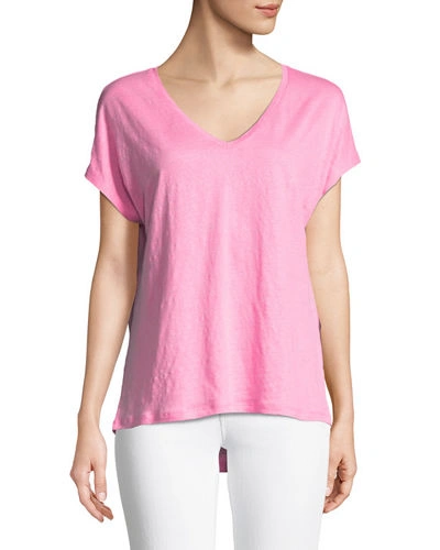 Majestic Linen Short-sleeve T-shirt In Rose Fluo