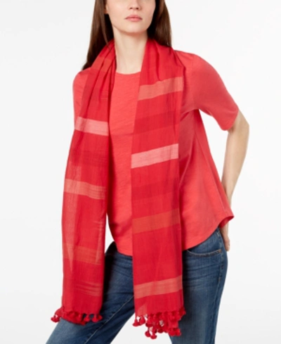 Eileen Fisher Hand-loomed Organic Cotton Ikat-striped Scarf In Strawberry